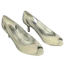 Adrianna Papell Jenna Ivory Classic Satin Open Toe Pumps New in Box Size 8.5