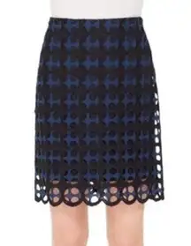 NWT Akris Punto Eyelet Laser Cut Lace Layered Mini Skirt Nero-Blu Mare Women's M