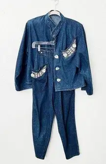 [Vintage] 80s Alan Austin Size 38 Small S Denim Matching Set Heart Jeans Jacket