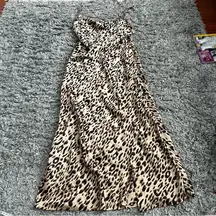 Paper Heart brown leopard silk midi dress size medium