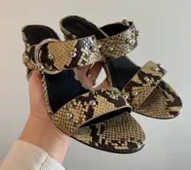 Rebecca Minkoff Amalthea Embossed-Snakeskin Leather Block-Heel Slides Size 8