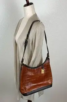 Vintage Dooney & Bourke Croc Embossed Leather Lg. Hobo Zip Closure Shoulder Bag