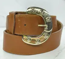 Donna Karan Brown Vintage Genuine Leather Studded Buckle Belt Size Small S