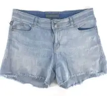 Rock & Republic Women's Frayed Cutt-Off Shorts Blue Denim Light Wash Size 14