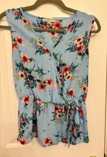 Moa Moa Blue Floral Wrap Tie Waist Blouse S – Garden Spring Cottagecore Top