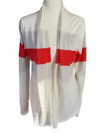 Banana Republic linen off white and orange stripe open cardigan women's size S