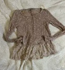 XS Brown Knitted Ruffle Sweater