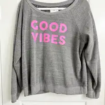 Sol Angeles Gray Good Vibes Sweatshirt TikTok Streetwear Wide Neck Relaxed XL