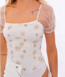 Le Lis mesh floral gold and white bodysuit