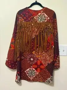 Earthbound‎ Trading Company Fringe Boho Patchwork Cardigan