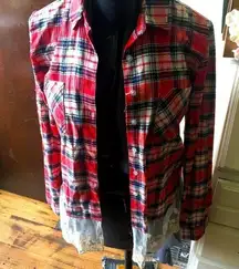 Altar’d State boho plaid button down lace shirt