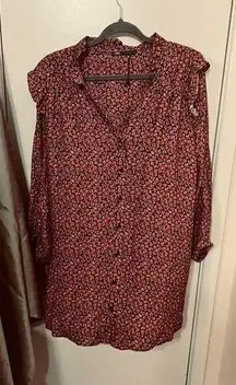 ZARA  FLORAL PRINT RUFFLE SHIRT DRESS W/ POCKETS LINEN BLEND SZ M