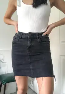 Black High Waisted Raw Hem Mini Skirt