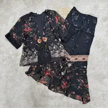 Spencer Alexis Set Kimono Style Cardigan Top Velvet Floral & Long Skirt Fairy S