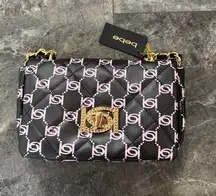 bebe Mini Monogram Crossbody Black And Pink Bag Purse NWT