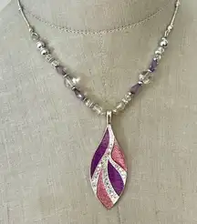 Kenneth Cole Enamel Purple & Pink Teardrop Pendant Necklace