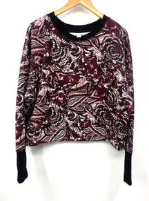 Joie Crew Neck Leaf and Floral Print Pullover Red Black‎ Sweatshirt XL