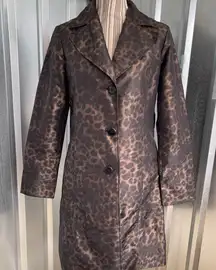 Y2K Ellen Tracy Leopard Animal Print Lined Trench Rain Coat XS