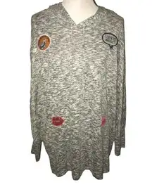 ASHLEY STEWART GRAY PATCHWORK DESIGN LIGHTWEIGHT HOODIE SIZE 14/16