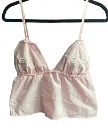 Embroidered Bow Babydoll Pink Cami Top Y2K Flirty Cherry Girl Festival Coquette