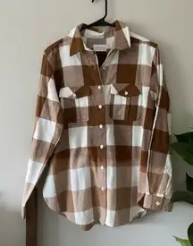 NWOT Panache Apparel Brown White Plaid Cabincore 100% Cotton Button Down Size S