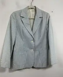 Womans Junior Casual Corner Lined Blazer 13 Blue White Pin Stripe Button Up