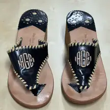 Palm Beach Women’s Monogram "AGC" Black Leather Sandal Size 8 Made in USA