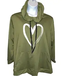 Bloom chic dark green hoodie with white heart design. New
