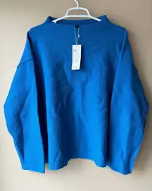 Eileen Fisher Wool Funnel Neck Box Top in Marine Women's Size Small