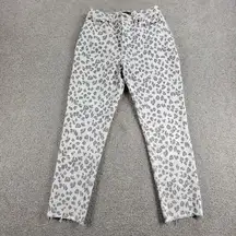 Abercrombie & Fitch Womens Mom Jeans 2 White Gray Leopard Raw Hem Slim Fit Denim