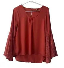 Takara Womens Blouse‎ Crocheted Boho Long Bell Sleeve Top Size Small Peasant