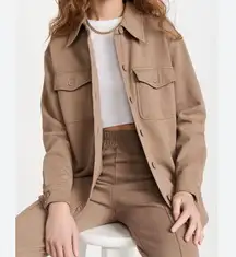 GOOD AMERICAN | Essential Fleece Shacket Jacket Brown Putty Oversized | XS-Small