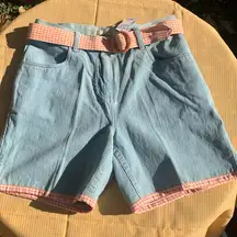 Vintage Christopher & Banks Orange Gingham Trim Jean Shorts Size 4