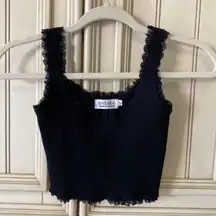 Black Sweater Knit Crop Tank Top with Lace Trim Jr’s S