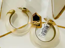 Alexis Bittar Luminous Lucite Gold dipped and White Hoop Earrings