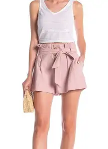 Elodie  Pastel Pink Pinstriped Paperbag Shorts