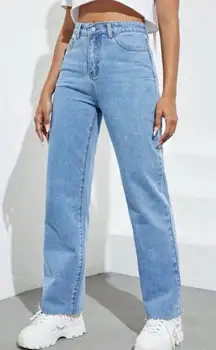 High Waisted Medium Wash Straight Leg Jeans