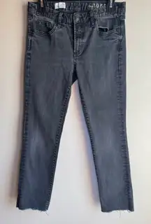 GAP Black Acid Wash Straight 26 Petite Jeans Raw Hem Ankle