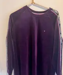 Tommy Hilfiger Velvet Long-Sleeve Purple Dress Size XL With Signature Sleeves