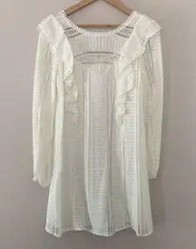 Sezane Diana Crochet Lace Long Sleeve Ruffle Mini Dress Ecru Cream Size 36/4