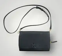 Tory Burch McGraw Flat Leather Wallet Crossbody Black Leather Purse