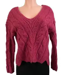 Anthropologie Ramona Sweater Burgundy Raspberry Cable Knit Alpaca Blend Size XS‎