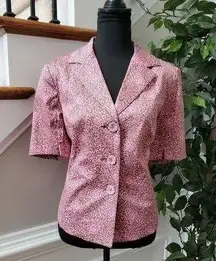 Sigrid Olsen Women Pink Floral Cotton Half Sleeve 3 Buttons Fitted Blazer