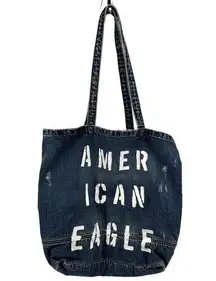 American Eagle  Outfitters Denim Tote Beach Bag Distressed Logo Cotton One Size