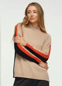 Zaket & Plover Contrast Funnel Neck Cashmere Cotton Blend Sweater color block Md
