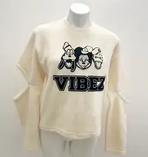 Disney Embroidered Mickey Mouse Goofy Donald Duck Sweatshirt LARGE Beige