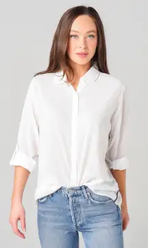 Sundry White Button Down Trim Shirt XS Oversized Tunic Top Lightweight‎ Cotton