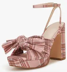 Women's Pleated Bow Knot Platform Heeled Sandals Open Toe Chunky Block Heel