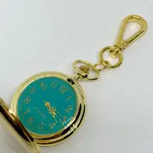 JOY & IMAN Pocket Watch Quartz Clip On Purse Fob Gold Tone blue 46mm running