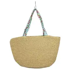 Laura Ashley Wicker Raffia Cherry Cottage Boho Tote Style Purse Beach Bag